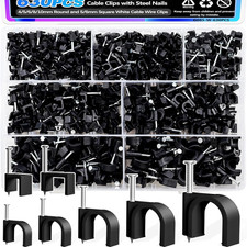 630PCS Cable Clips with Steel Nails,4/5/6/8/10Mm round and 5/6Mm Square Black Ca