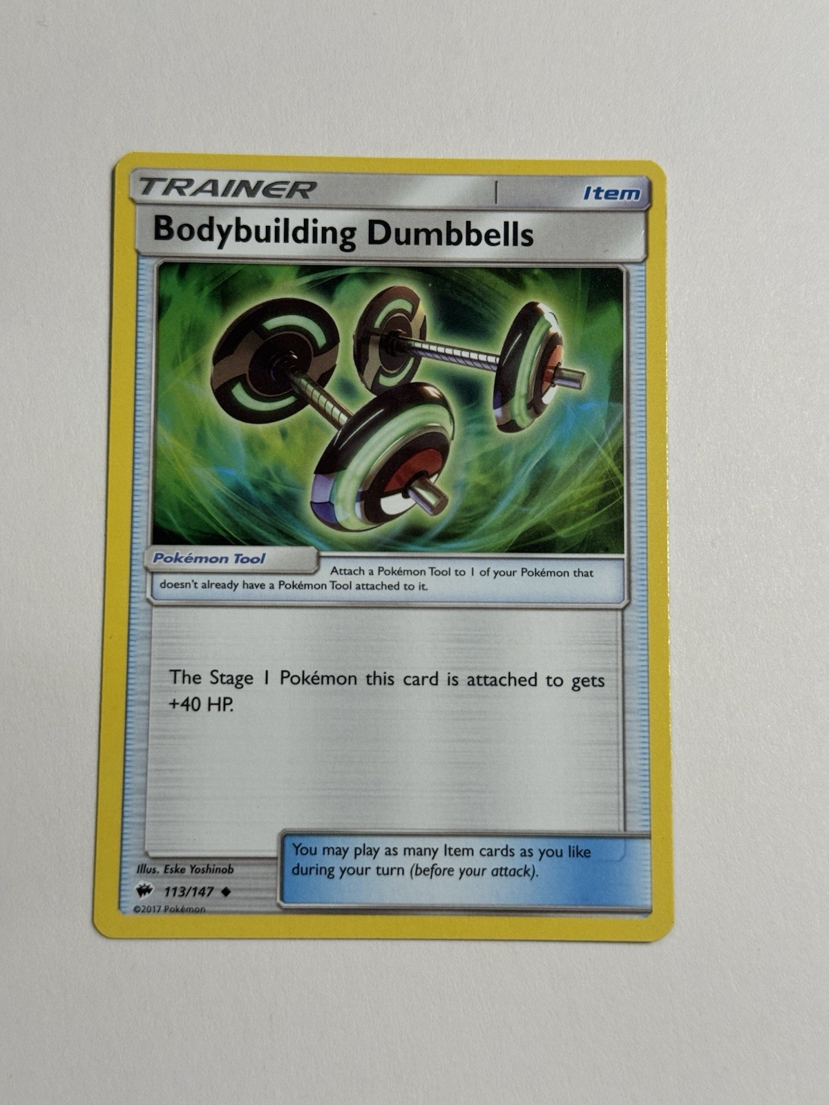 113/147 Bodybuilding Dumbbells Burning Shadows Pokemon TCG FREE SHIPPING