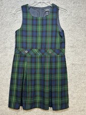 Lands' End Size 10 School Uniform Girls Plaid Jumper Top of Knee Navy Evergreen