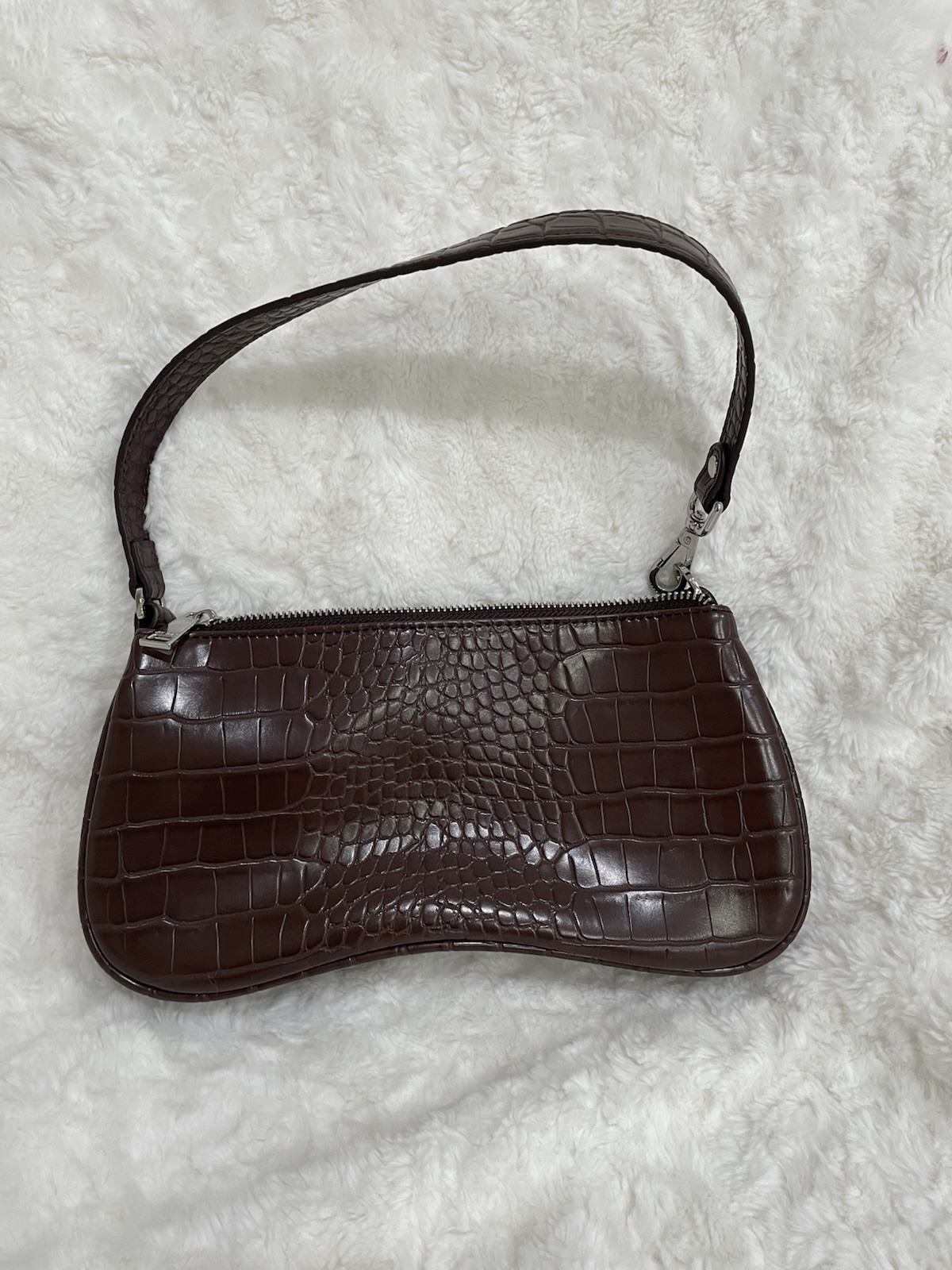 JW PEI Eva Small Brown Vegan Leather Croc-Embossed Shoulder Handbag Purse