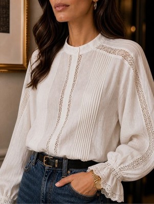 Divided (H&M) White Lace Detail Blouse   M NWT Chic,
