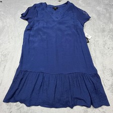 AGB Navy Blue Polyester Gauze Drop Waist Ruffle Mini Dress Large Minimalist boho
