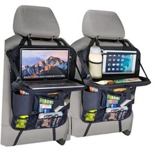 Backseat Car Organizer with Foldable Tray, 9 Pockets, Kick Mat 2 Pack - Oxford