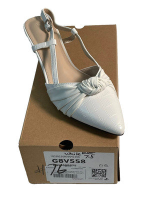Coutgo White Faux Leather Point Toe Slingback Shoes Kitten Heel Women's Size 7.5