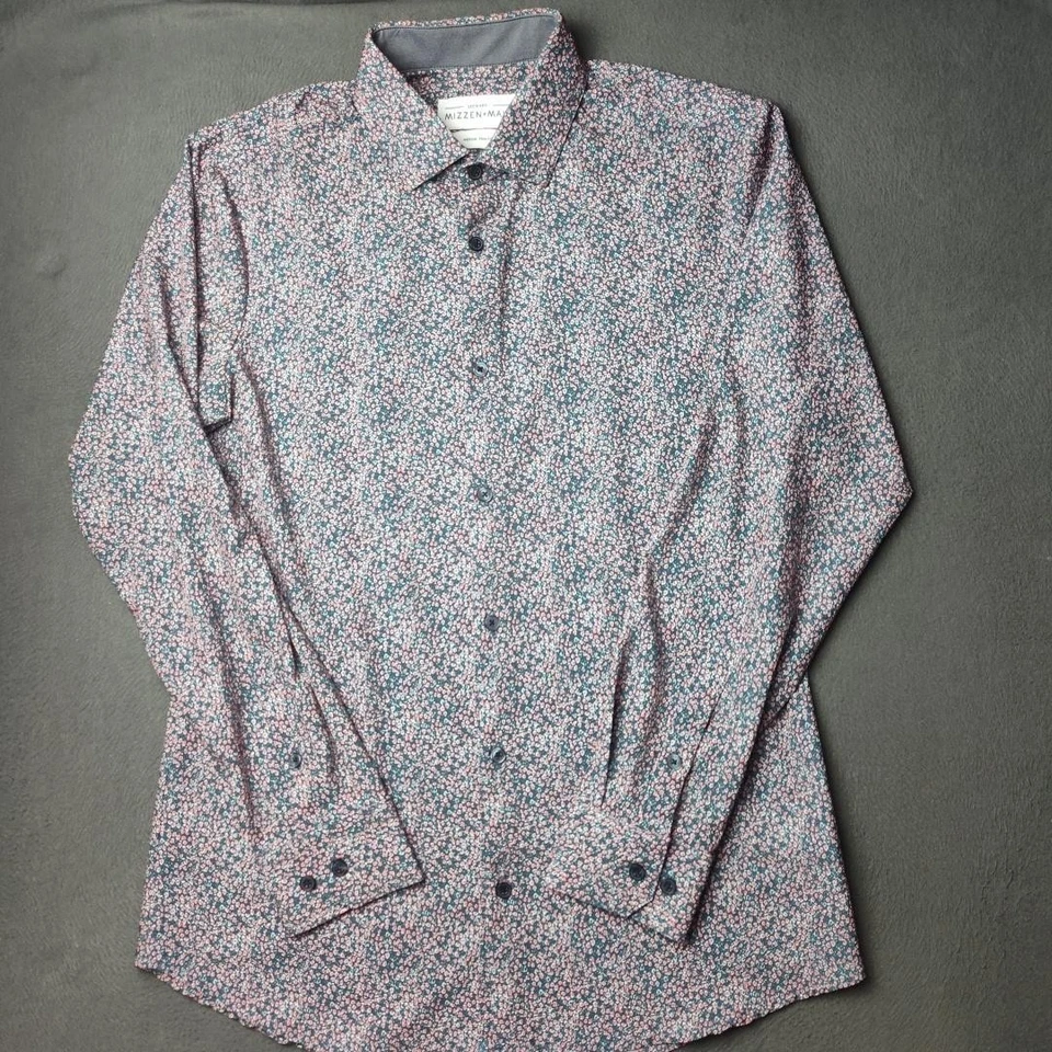 Camisa Mizzen+Main Sotavento Para Hombres Mediana Azul Rosa Floral Ajuste Botón Foto 2 de 4