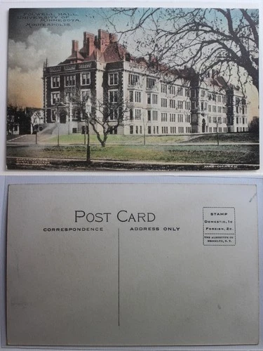 Postcard Minneapolis Folwell Hall. Universuty of Minnesota #PA832