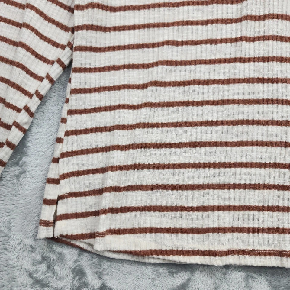 Camiseta informal Maurices Top Mujer XXL Marrón Crema Rayas Heartland Henley Botón Foto 3 de 4