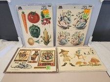 Lovely~Vintage 1970s-80s~Lot of 4~MEYERCORD DECALS~Elves~Swans~Circus~Vegetables