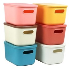 6Pcs Storage Bins with Lids - Stackable Plastic Organizer Bin - Small - 6 Colors