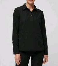 Figs Nala Top Long Sleeve Collared Technical Polo Scrub Black Womens XS