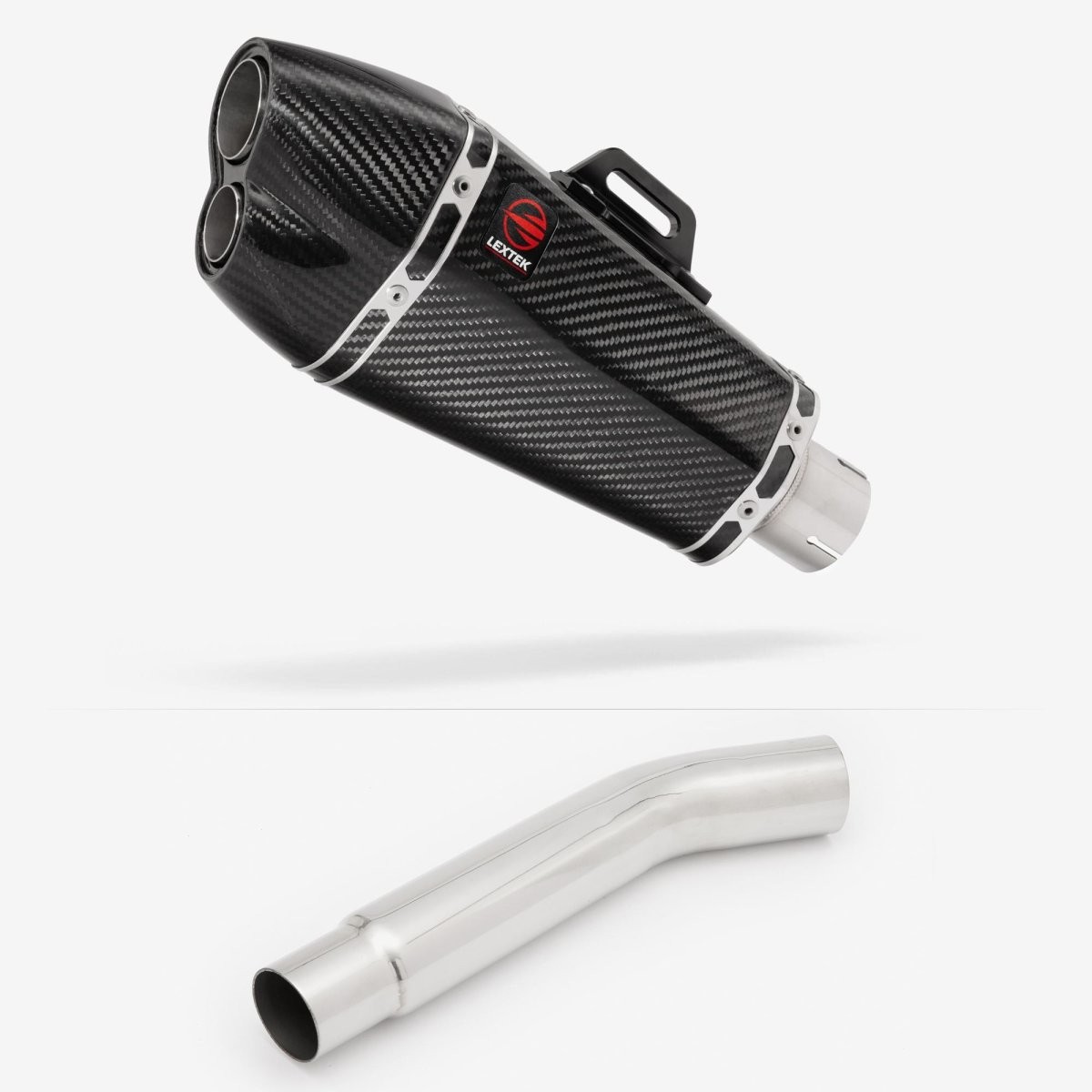 Lextek Carbon Fibre XP13C 210mm Exhaust with Link Pipe Silencer Chrome Polished