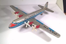 VINTAGE PAN AM TIN TOY FRICTION DRIVE TOY AIRPLANE WITH 4 PROPS WORKS "VIDEO"