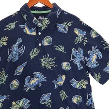 Polo IZOD blu aragosta granchio stampa vita marina casual manica corta uomo L