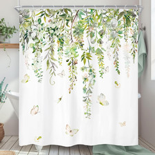 Green Shower Curtain for Women Girls  Rustic Watercolor Country Boatnical Flower