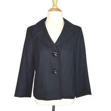 TALBOTS Made in Italy Women 10 Black Stretch Wool Waist Length Tailored Blazer