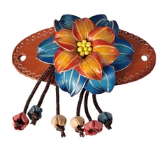 Leather Flower Barrette Hair Clip Ponytail Holder Pony Hand Crafted Handmade