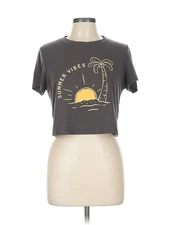 Romwe Women Gray Short Sleeve T-Shirt L