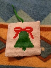 VTG Handmade Needlepoint Santa Ornament