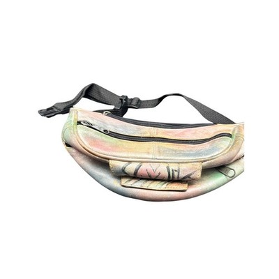 Vintage Hand Painted Leather Fanny Pack Multi Color Abstract Waist Bag Botany