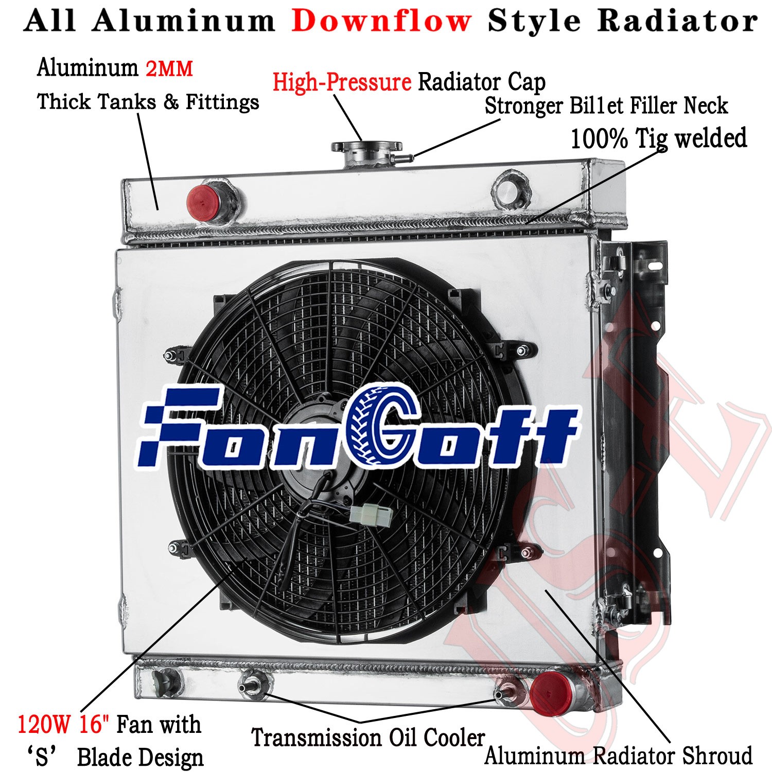 2Row Aluminum Radiator+Shroud+Fan Fit 1970-1979 Dodge D/W 100 150 250 Pickup V8