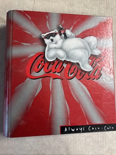 VINTAGE 1997 Coca Cola Polar Bear Curveback 3 Ring Binder 1-1/2"  And Some Cards