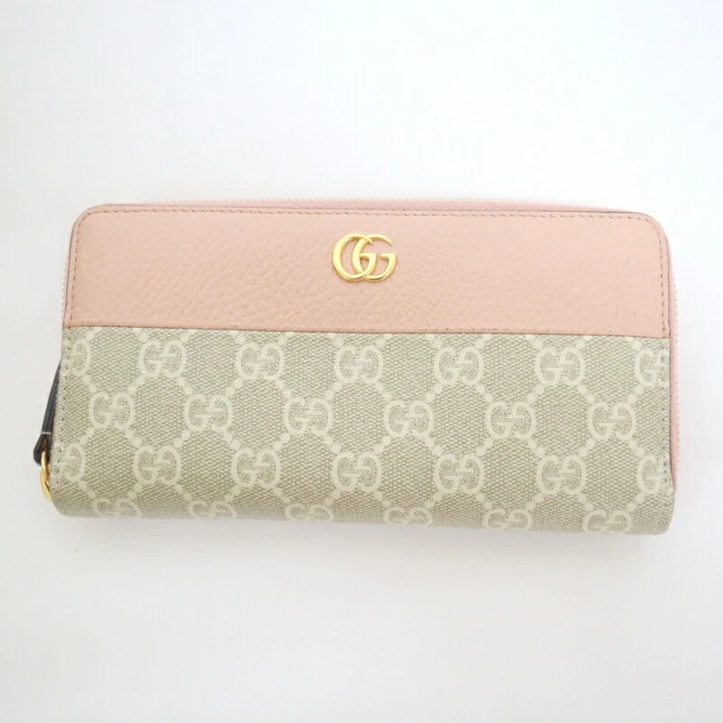Portefeuille Gucci double G zippé 456117 cuir rose poussiéreux 7,4