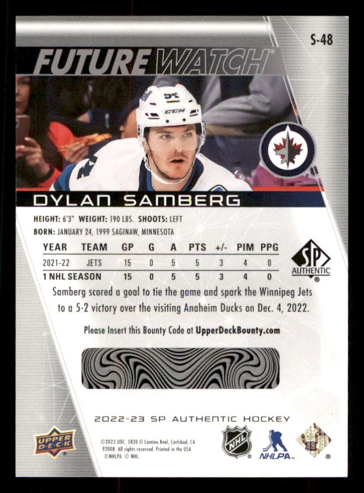 2022-23 SP Authentic Spectrum FX #S48 Dylan Samberg FW - Image 2 of 2