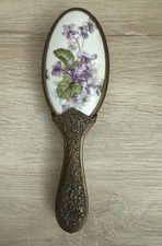 Vintage Porcelain Violet Floral Hair Brush Ornate Gold Tone Dresser Vanity
