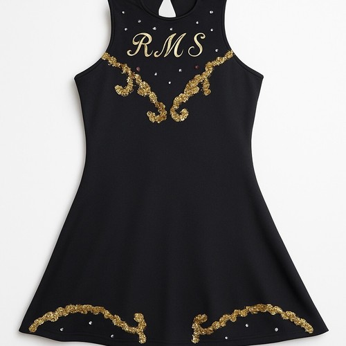 Jazz Dance Leotard Outfit Gold Sequin Rhinestones RMS Built In Bra Shorts 34 - 第 1/7 張圖片