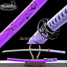 Damascus Folded 1095 Steel Purple Katana Beauty Japanese Samurai Sharp Sword New