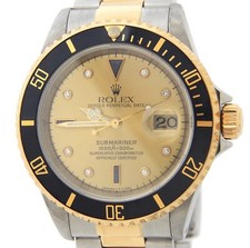 Rolex Rolex Submariner 16613 18k Yellow Gold Steel Watch w/ FACTORY Serti Diamond Dial