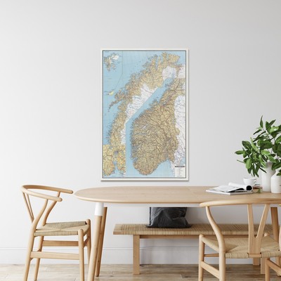 1949 Map of Norway Scandinavian Cartography Norwegian Decor Poster Print
