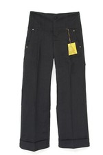 Fließende weite Hose High Waist schwarz feine Streifen marineblau DDP Gr. 29