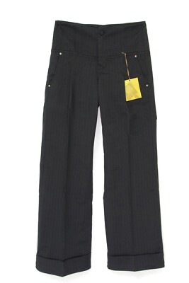 Fließende weite Hose High Waist schwarz feine Streifen marineblau DDP Gr. 29