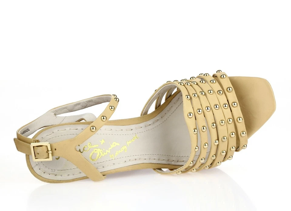 Mujer 205592 Alice Olivia Elegante Beige Cuero Plataforma Tachonado Sandalias Talla 40 Foto 3 de 4