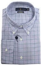 New Mens Polo Ralph Lauren Classic Fit Plaid Poplin Shirt In Navy / Lavender S