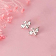 Adorable New Petite Child's Silver Plated Crystal Bee Stud Earrings
