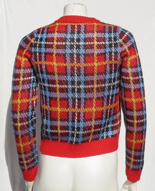 $1150 MIU MIU Prada Italia EE. UU. 36 S Rojo Tartán Cuadros Grueso Lana Cárdigan Suéter Foto 2 de 4