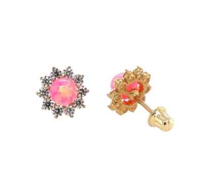 14 Karat massives Gelbgold 6,5 mm Opal Blumenform Schraubverschluss Ohrstecker Geschenk