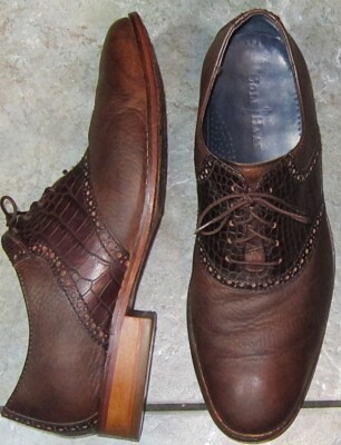 COLE HAAN Air Colton Two-Tone Brown Leather Croc Saddle  display picture 1