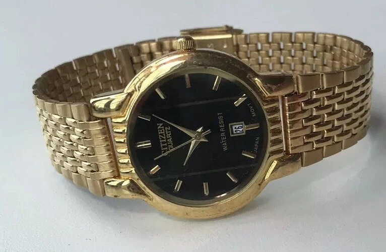 CITIZEN Quartz Men s Gents Unisex Watch Japan 1012 S67252 Black Face Gold Plated