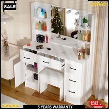 Makeup Vanity Desk with Mirror and Lights, Large Vanity DressingTable White