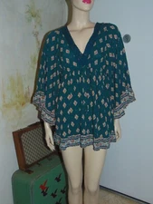 Y2K Boho ANGIE Green VNeck Floral Mini Dress Tunic Cottagecore Bell Sleeve India