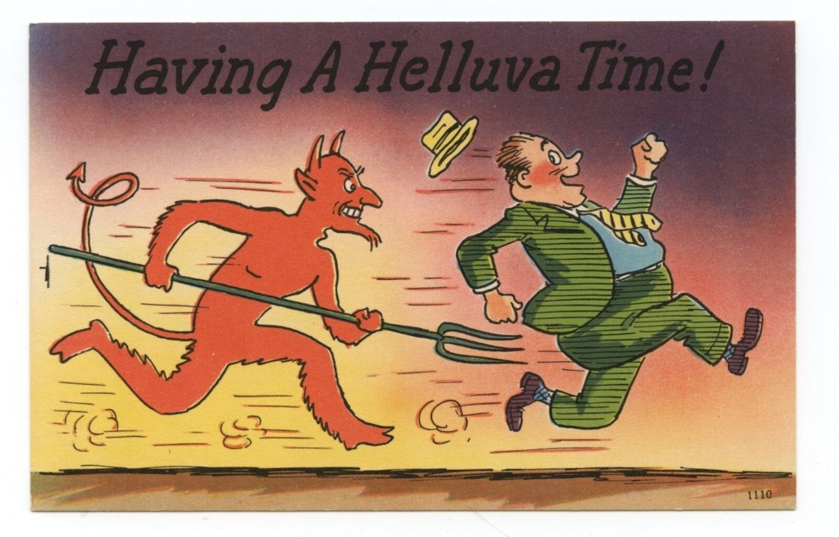 Devil Chasing Man With Pitch Fork Off Color Comic Art Humor