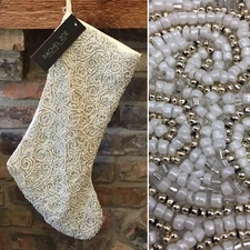 x2 Rachel Zoe Beaded Tarnish Silver White Christmas Stocking Set Luxury Designer