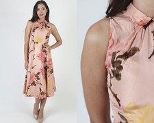 Vtg 50s Watercolor Rose Floral Full Skirt Dress Rockabilly Pageant Cocktail Sun