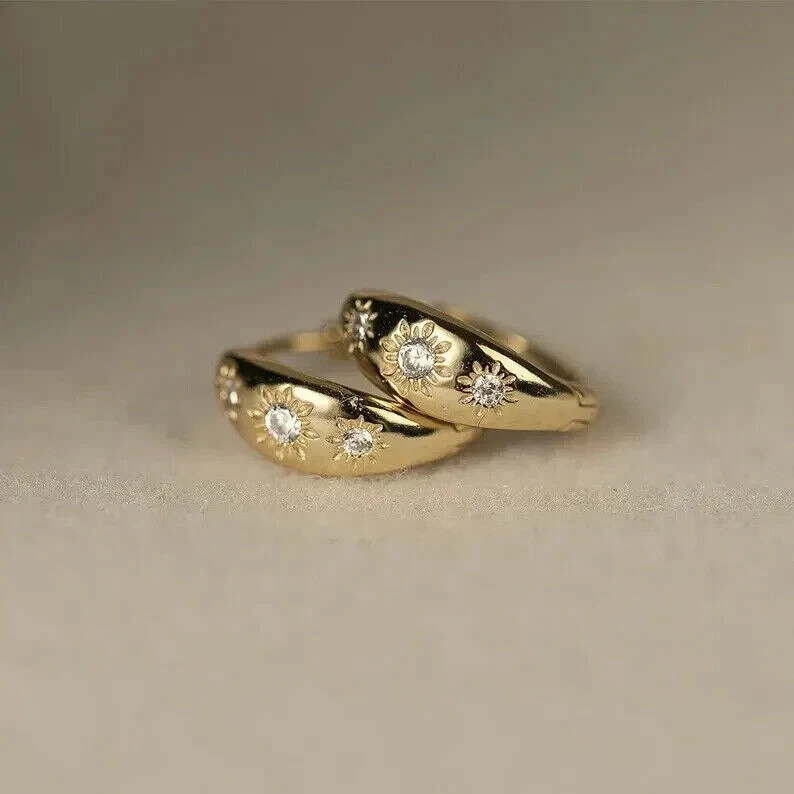 Round Cut 1Ct Created Diamond Women's Huggie Hoop Earring 14K Yellow Gold Plated - Image 2 of 4