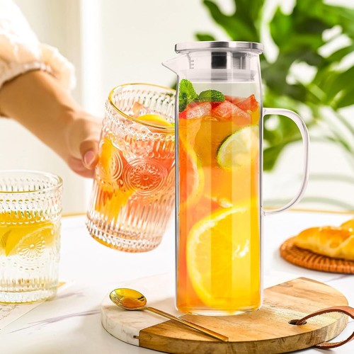 1,5L Glas Wasserkaraffe Wasserkrug Kühlkaraffe Glaskaraffe Wasserkanne für Saft - Bild 5 von 12