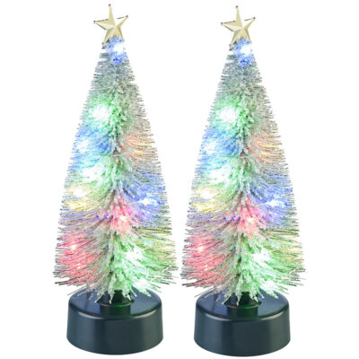 infactory 2er-Set bunte LED-Weihnachtsbäume mit Batteriebetrieb, 25 cm hoch