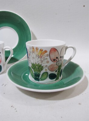 Midcentury Gustavsberg Sweden Tahiti Stig Lindberg 4 Cups & Saucer 